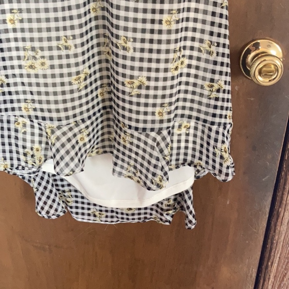 rewind dress check flower print cut out in back w ruffle XL jrs - Picture 10 of 17